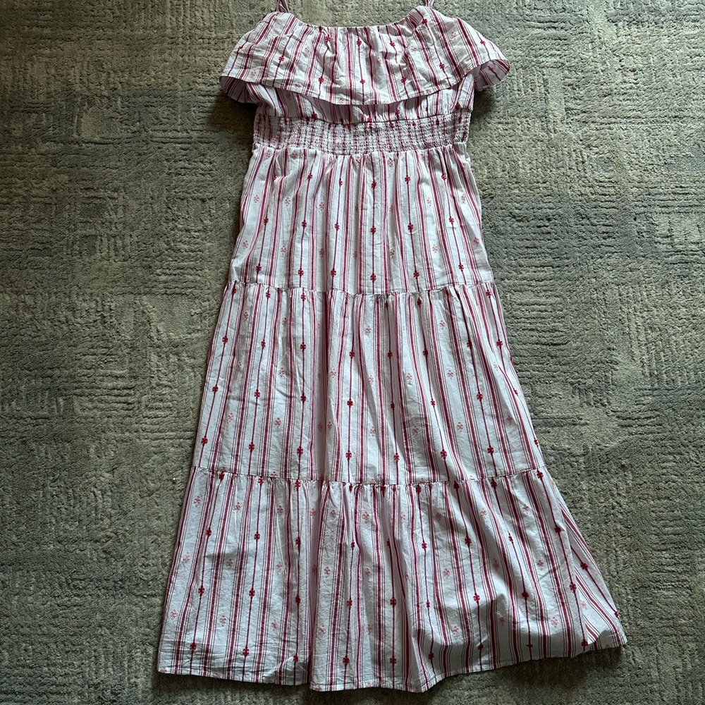LOFT Pink and White Striped Maxi Dress